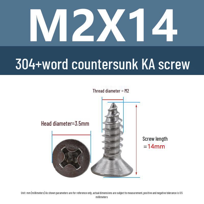 Yigu 304 Stainless Steel Phillips Flat Head Self-Tapping Screws M1-M2.5