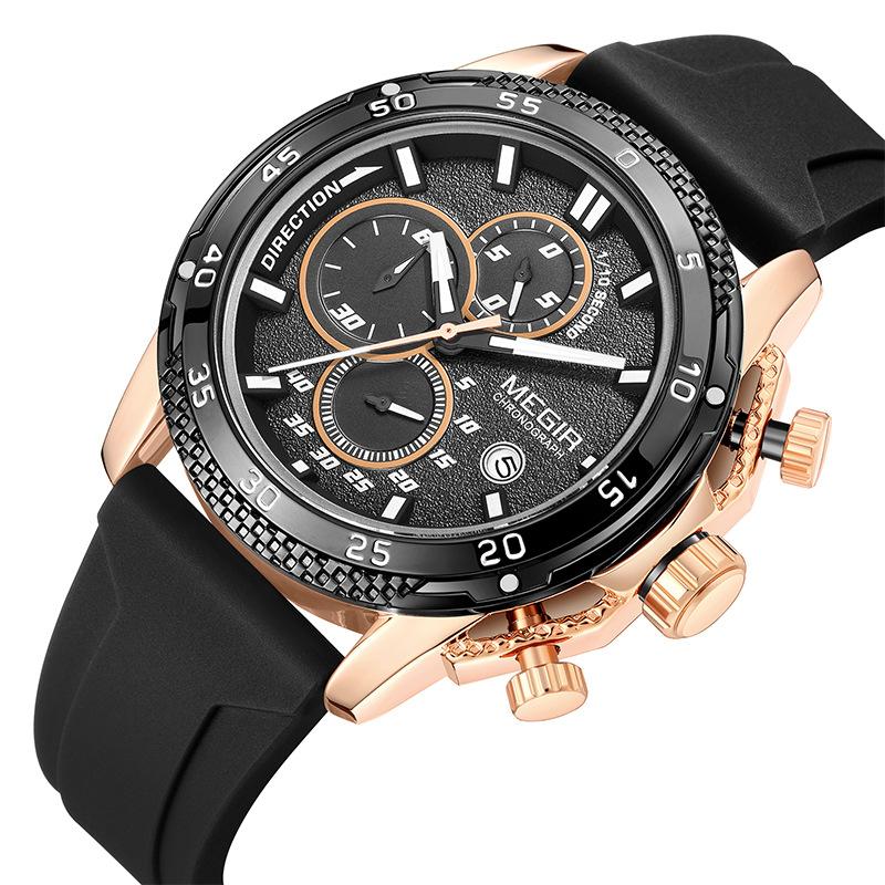 Multifunktions-Chronograph Drei-Augen-Silikonarmband Leuchtendes Kalender-Herrenuhr 2211