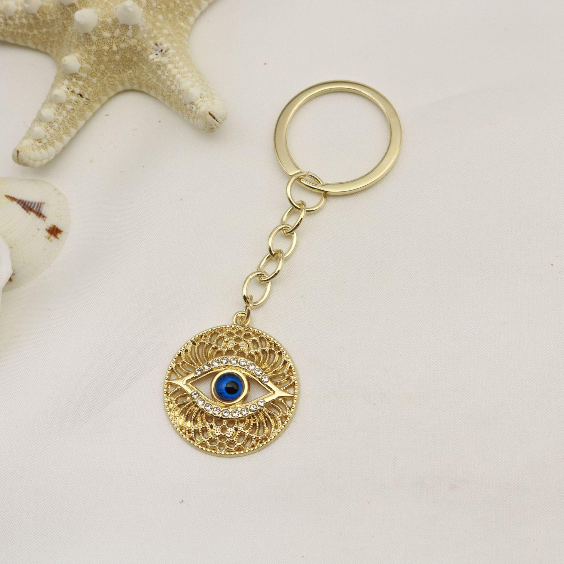 Cross Demon Eye & Fatima s Hand Pendant Keychain золотой