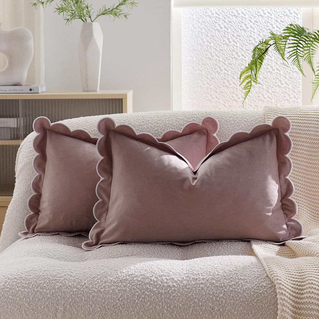 Federa Cuscino Decorativa a Forma di Luna Crescente in Velluto Monocolore con Bordi Arricciati – Custodia per Cuscino Decorativo