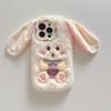 Plush big-eared rabbit mobile phone case for Apple 16PROMAX lens holder 15 autumn and winter 11 furry 13/14