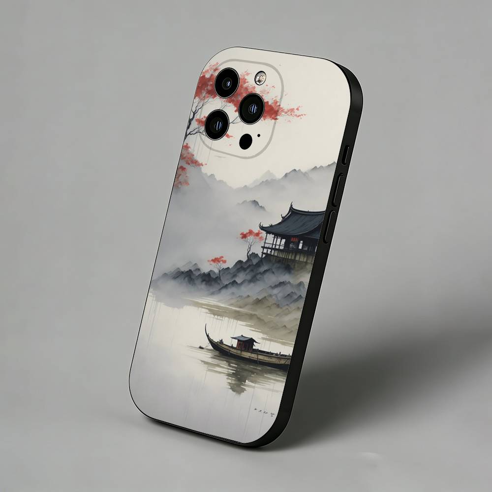 Ink Wash Landscape Phone Case for iPhone 17 Air 16 Pro Max 16e 15 Plus 14 13 Mini 12 11  Back Cover