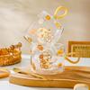 Creative High Borosilicate Glass Cup Heat Resistant Mug Couple Cup Cute Coffee Cup Large Capacity Breakfast Cup with Lid Spoon