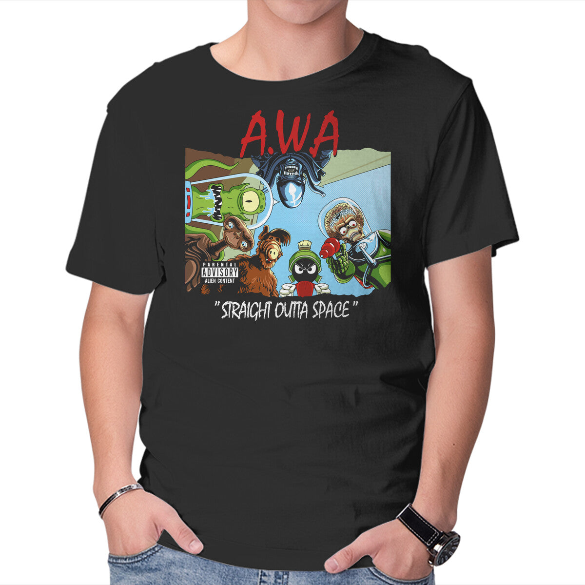 Unisex Crew Neck T-Shirt Aliens With Attitude Graphic Short Sleeve Casual Tee M