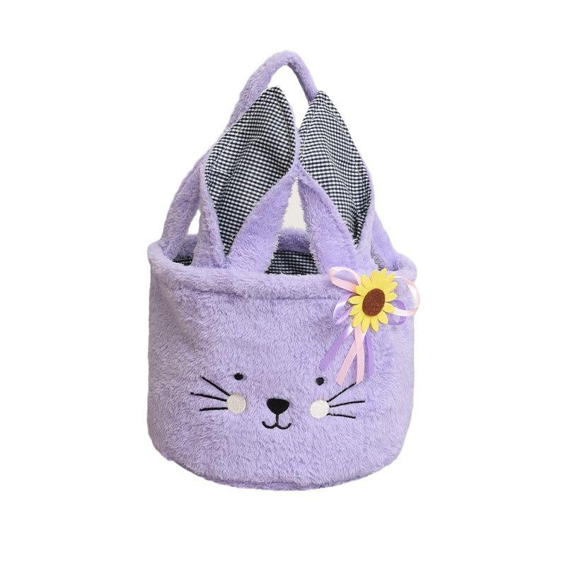 Easter Basket Plush Bunny Candy Bag - Soft Fabric Storage Bin for Kids Cartoon Easter Decor Pastel Gift Holder