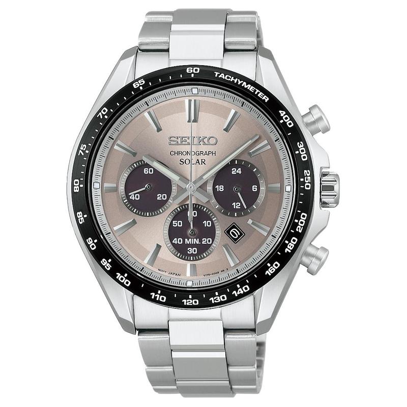 

SEIKO SELECTION 100 meters waterproof stopwatch calendar solar Quartz Steel Strap 42.2*48.3mm men s watch brown dial SBPY181 синій