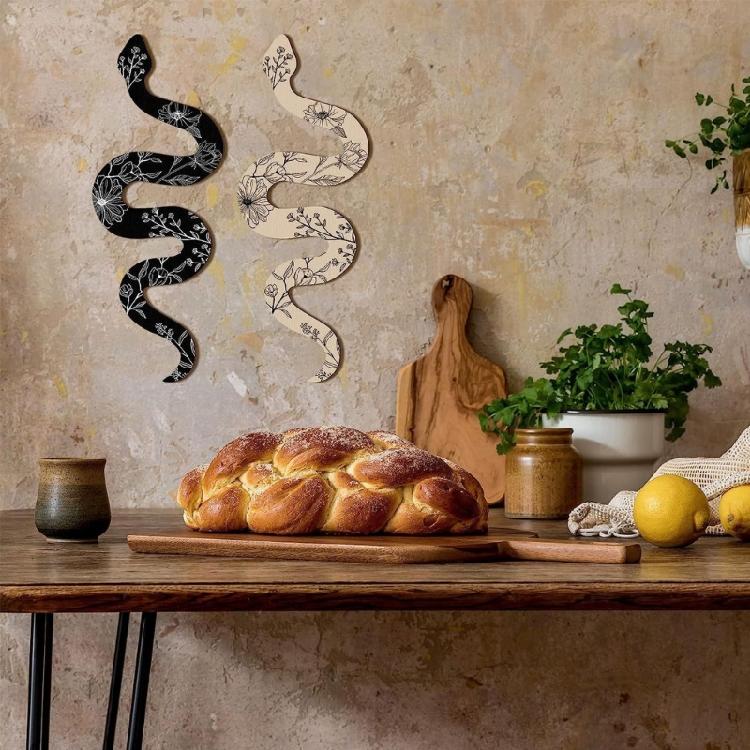 Set of 2 Wood Snake Witchy Art Hanging Sign for Apartment Bedroom Wall Decortion