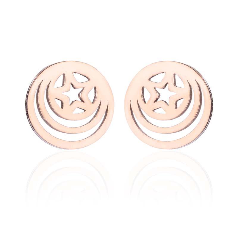 Elegant Geometric Asymmetrical Hollow Star Earrings - Stainless Steel Ear Studs for Versatile Fashion