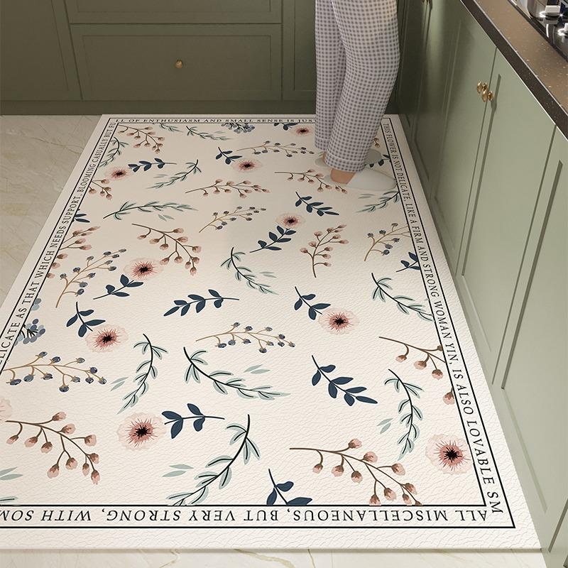 

Rug for Kitchen Large Carpet Waterproof Floor Mat Pvc Leather Non-slip Foot Mats Oil-proof Flower Elegant Home Decoration Rugs 1pc 50x80cm