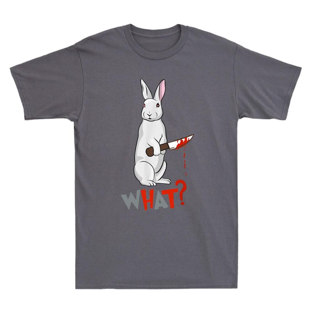 Rabbit What? Shirt Murderous Bunny Rabbit with Knife Funny Men s Black T-Shirt Unisex T-Shirt S