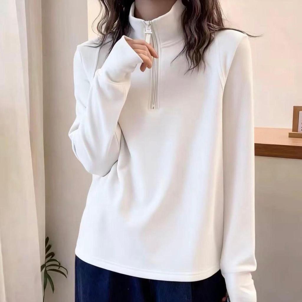 280g Double-Sided Thermal Fleece Half-Zip Women's Base Layer Top: Self-Heating, Temperature-Locking, Stand Collar, Slimming for Autumn/Winter.