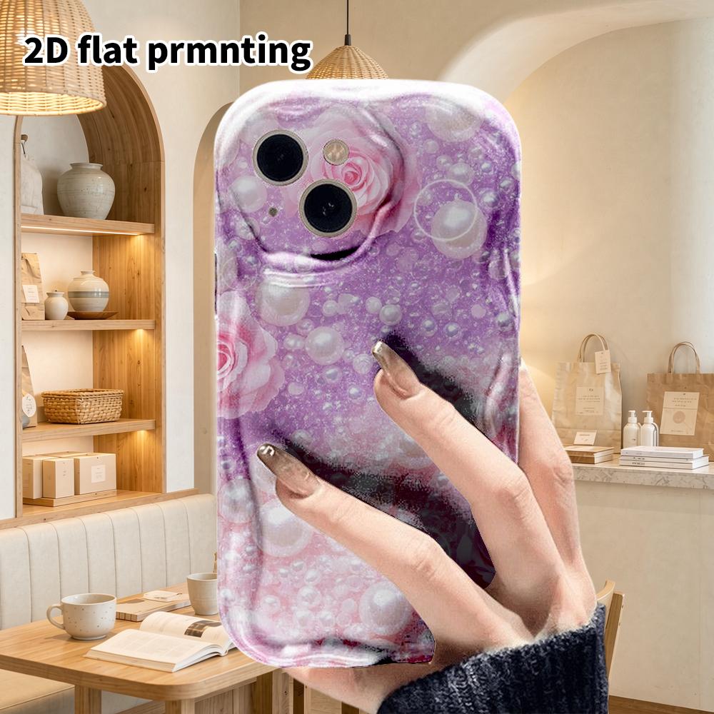 Phone Case: 2D Flat Design Suitable for iPhone 18 17 16 15 14 13Pro Protective Case, Couple Style, Pearl Pink Rose, Christmas and Halloween Gifts