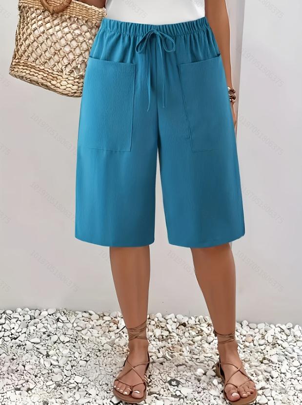Plus Size Women s Fashion Pocket Casual Shorts 3XL небесно-голубой