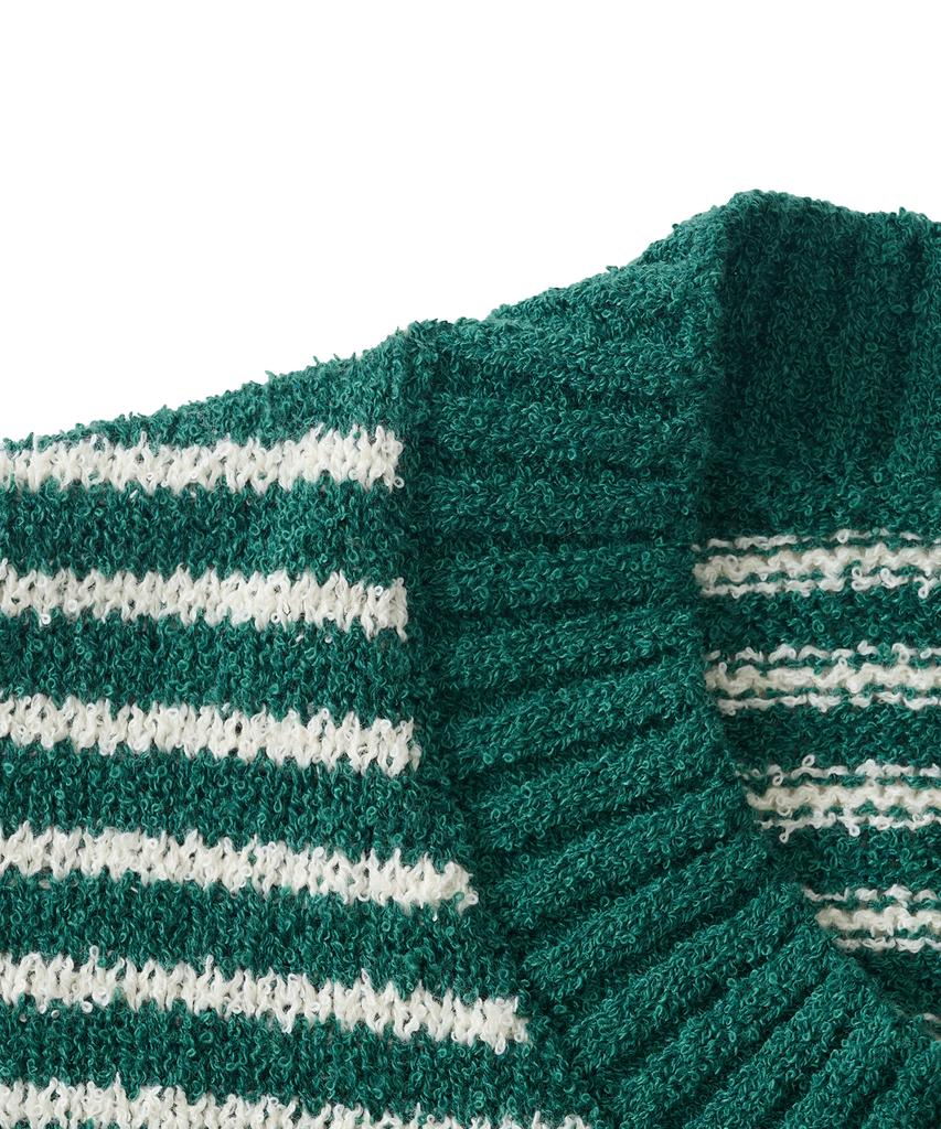 ANALOG MOOD Marine Stripe Round Short Sleeve Knit (Green)