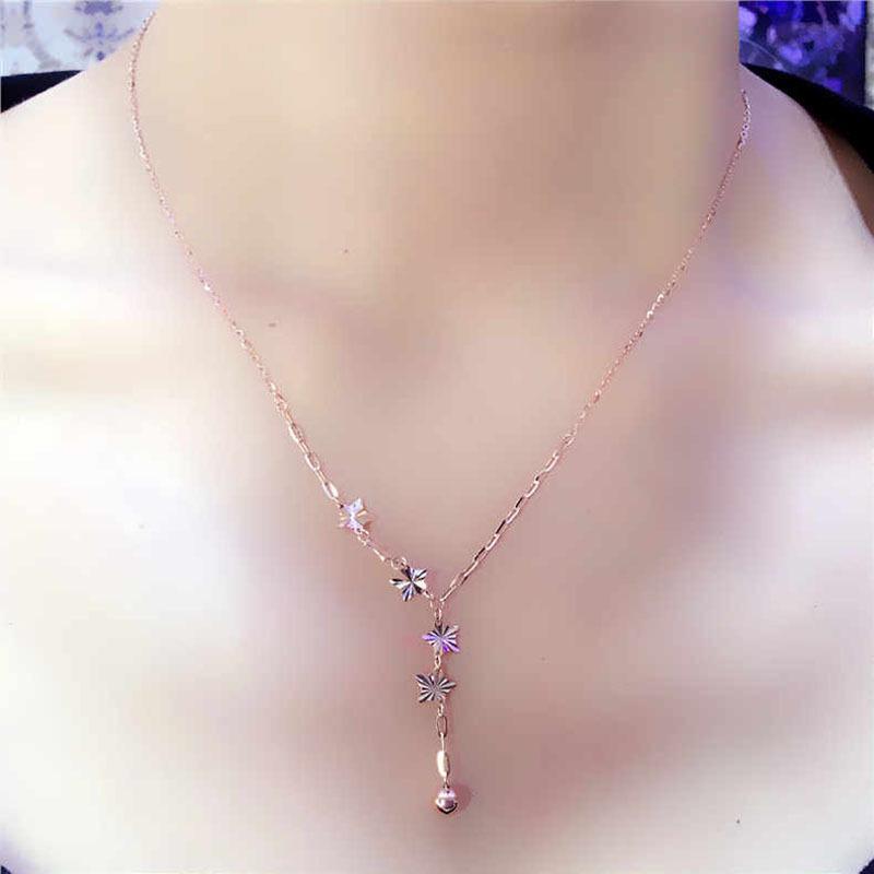Exquisite Russian 585 Rose Gold Plated Shining Star Necklace Purple Gold Star Tassel Necklace Bead Set Chain