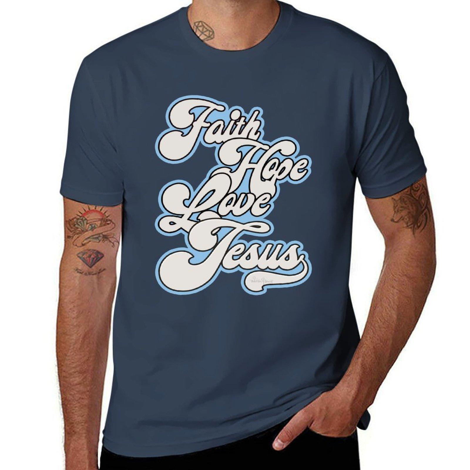 Faith Hope Love Jesus Word Art TShirt Sports Basic Short Sleeve TShirt S