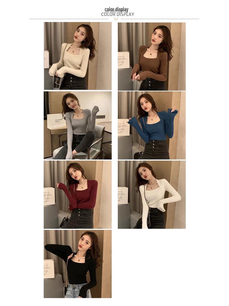 Stylish Women's U-Neck Long Sleeve Knit Sweater - Solid Color Autumn/Winter Top