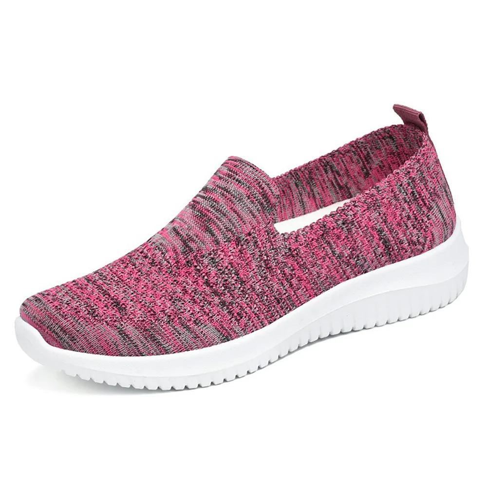 Fashion Women Casual Shoes Light Sneakers Breathable Mesh Summer knitted Vulcanized Shoes Outdoor Slip-On Sock Shoes Plus Size Tennis