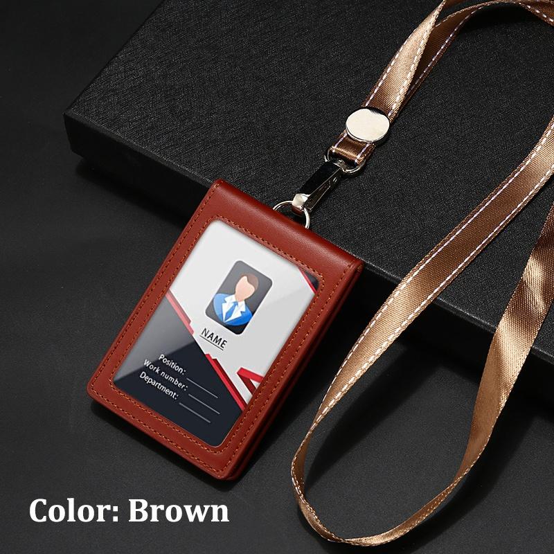 Genuine Leather ID Holder Keychain Wallet Neck Lanyards with Swivel Hook for Card Business Card Badge Card Bus Card Access Card ID Card