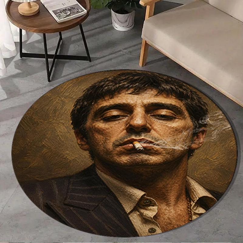 1PC Scar-face: World Is Yours Round Rug, Non-slip Chair Mat, Home Decor, Circle Carpet Perfect for Office, Bedroom, Living Room,Christmas gift