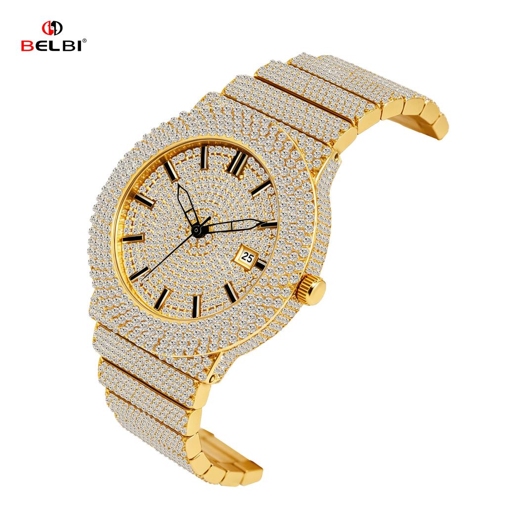 Damen Strass Uhren Hip Hop Stil Diamantbesetzte Quarz Armbanduhr Wasserdichte Schmuckuhr für Sie