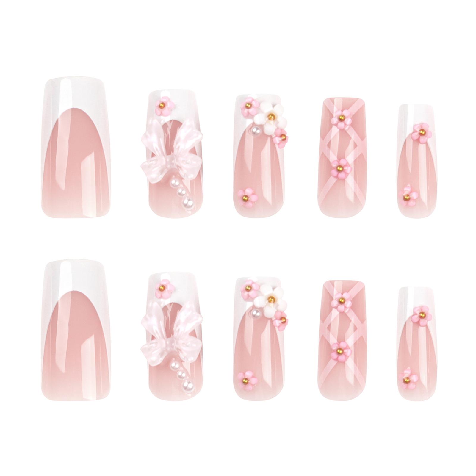 

Накладные ногти средней длины DIY Craft Pink Fake Nails Square 3D Flower False Nail Tips Искусственные ногти Маникюр для пальцев A