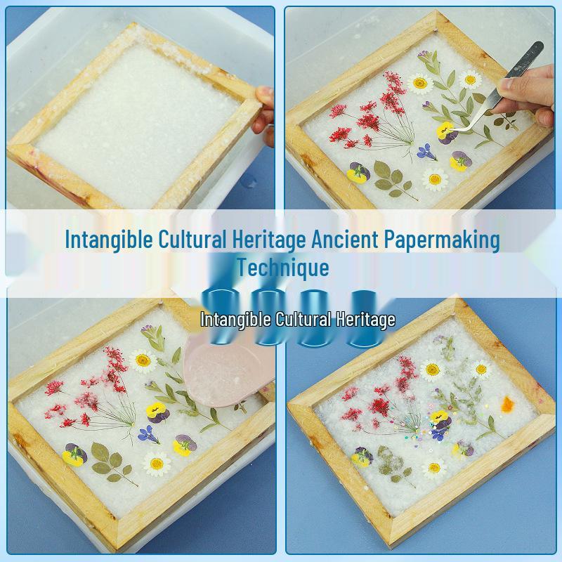 DIY Ancient Papermaking Kit for Kids: Educational Flower & Plant Pulp with Wooden Frame Screen Tools