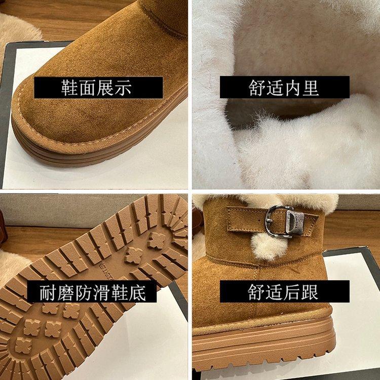 Leather thick-soled heightening fluffy snow short boots for children, winter piling and thickening to keep warm 2025 new popular cotton shoes
