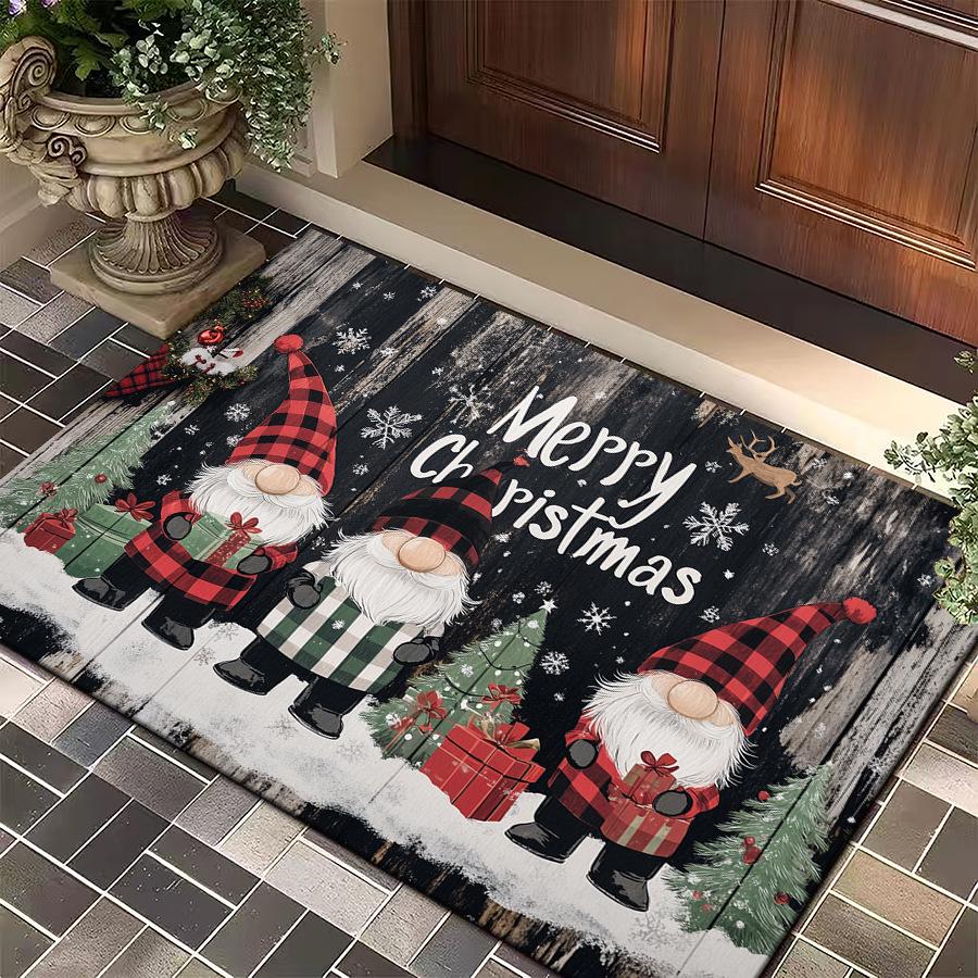 Cartoon Christmas Knit-Style Non-Slip Velvet Floor Mat: Dirt-Resistant Bathroom or Entrance Decor
