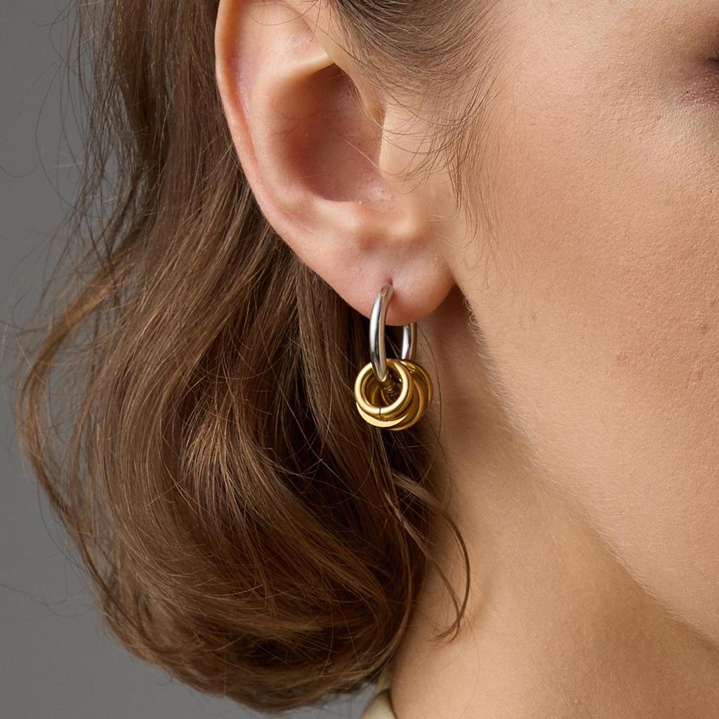 Trendy 18K Gold Stainless Steel Color Block Polished Round Hoop Earrings - Non-Fading, Versatile Jewelry