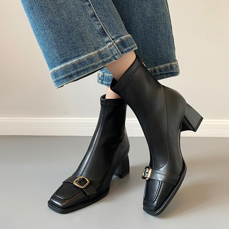 Móda Zimní Dámské Kotníkové Boty Módní Čtvercová Špička Krátké Kotníkové Boty Dámské Elegantní Silné Podpatky Botas Mujer