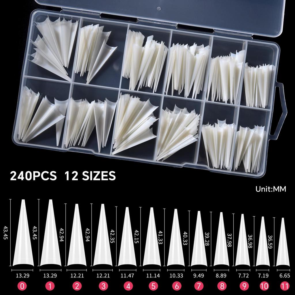 240PCS/Box False Nail Tips Square Straight Extra Long Half Cover Nails Clear/Natural Acrylic Fake Nails Extension Manicure Salon