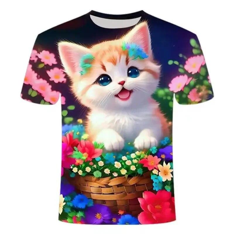 

Fashion 3D Men s T-shirt Cute Little Kitten Pattern Print Short Sleeve Tops Y2k Casual T Shirts for Men/Women O-Neck Street Tees