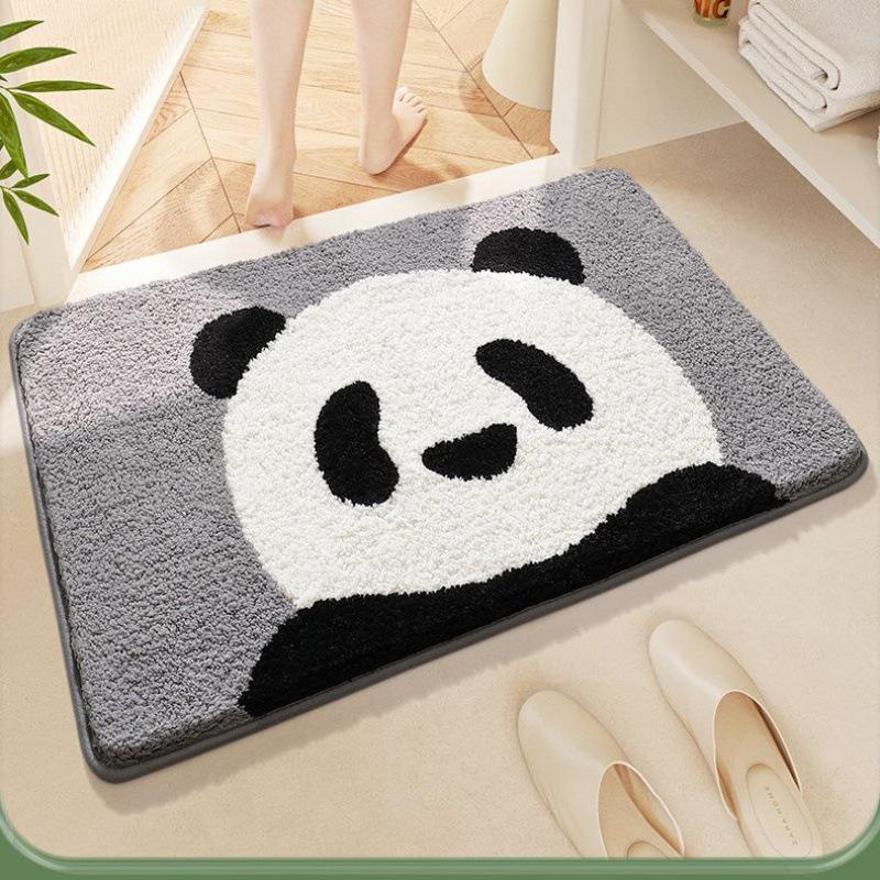 Cartoon Panda Bathroom Floor Mat, Toilet Door Absorbent Foot Mat, Household Bathroom Door Mat, Cashmere Dirt-resistant Carpet