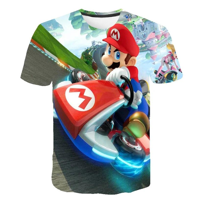 2025 MINISO Summer T-shirt  Super Mario Bros T-shirt Kids Harajuku Fashion Casual T-Shirt Boy Girls Polyester Boys Girls Short Sleeve