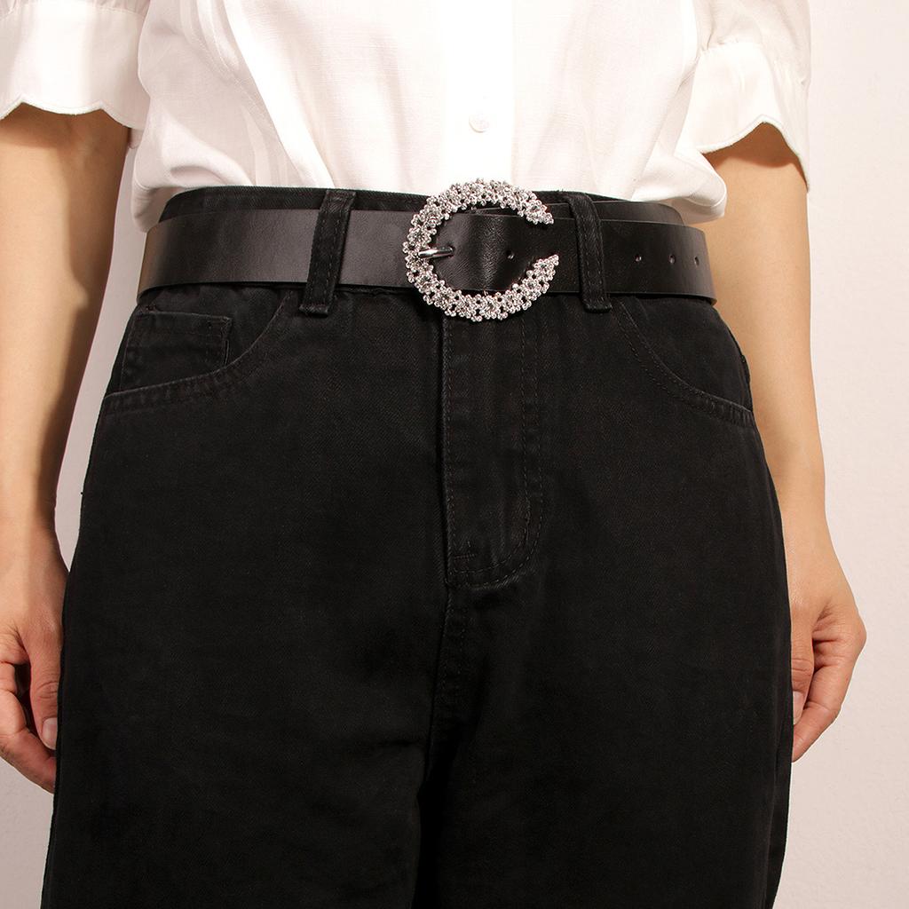 New C Diamond-set Black Brown Belt Fashionable Versatile Women's Diamond Buckle Belt