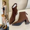 Black French High-heeled Short Boots Women's 2025 New Retro Metal Square Head Thick Heel Thin Boots Rear Zipper Fashion Boots
