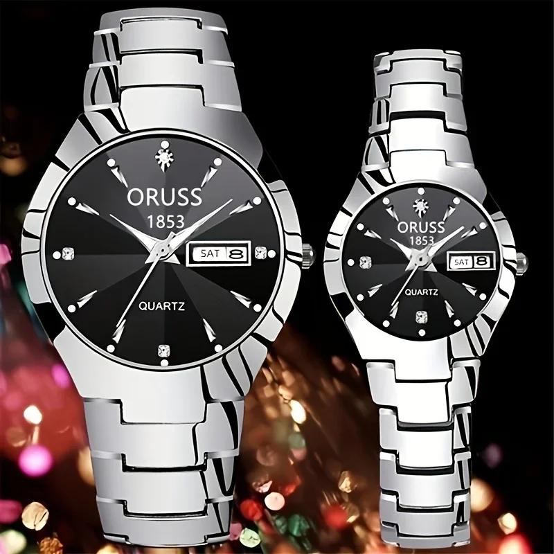 2 Stück Paare Zifferblatt Quarz Uhr Business Mode Analog Kalender Armbanduhr Valentinstagsgeschenk Für Männer Frauen Datumsanzeige Uhr