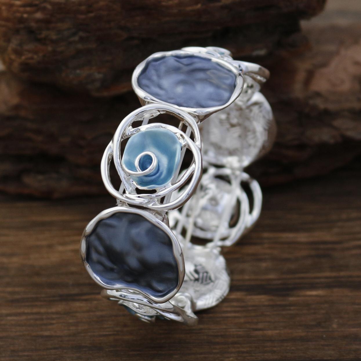 Цветная роспись маслом Геометрическая роза Эластичный браслет Модный Премиальный Женский Универсальный Браслет из сплава