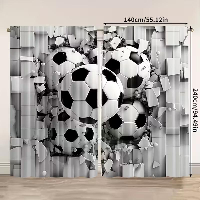 2 Pcs Football print curtains,suitable for bedroom,living room kitchen decoration,home decoration,window decoration