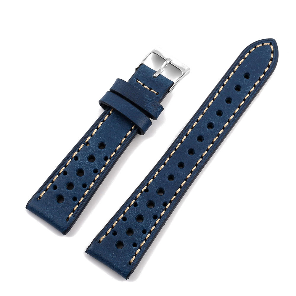 

Vintage Handmade Watchband Cowhide Breathable Porous Strap Watch Band Replacement Bracelet Belt 18mm 19mm 21mm 20mm 22mm 22mm синій