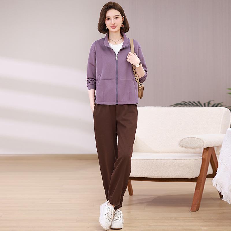 Middle-aged Women's Casual Sportswear: Fashionable Two-Piece Spring/Autumn Sweatshirt Set