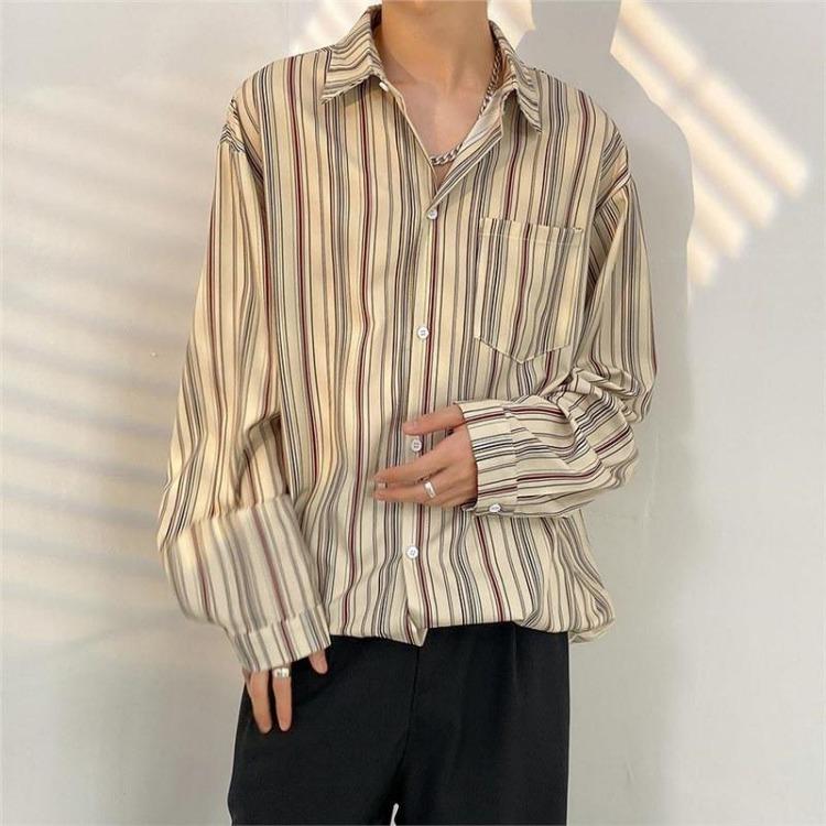 Retro Hong Kong Style Men's Floral Shirt Casual All-Match Jacket Japanese Korean Style Trendy Spring Autumn Fashion