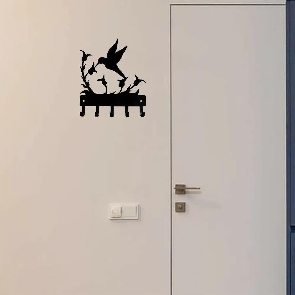 Wall Mounted Hook Up Hummingbird Key Rack Hanger Iron Crafts Rack Wall Art Decor, Perfect Gift for Nature Enthusiasts