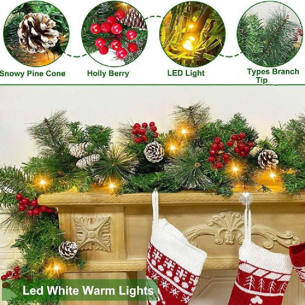 Lifelike Lighted Xmas Wreath 8 Modes Christmas Hanging Ornaments  Front Door Decor