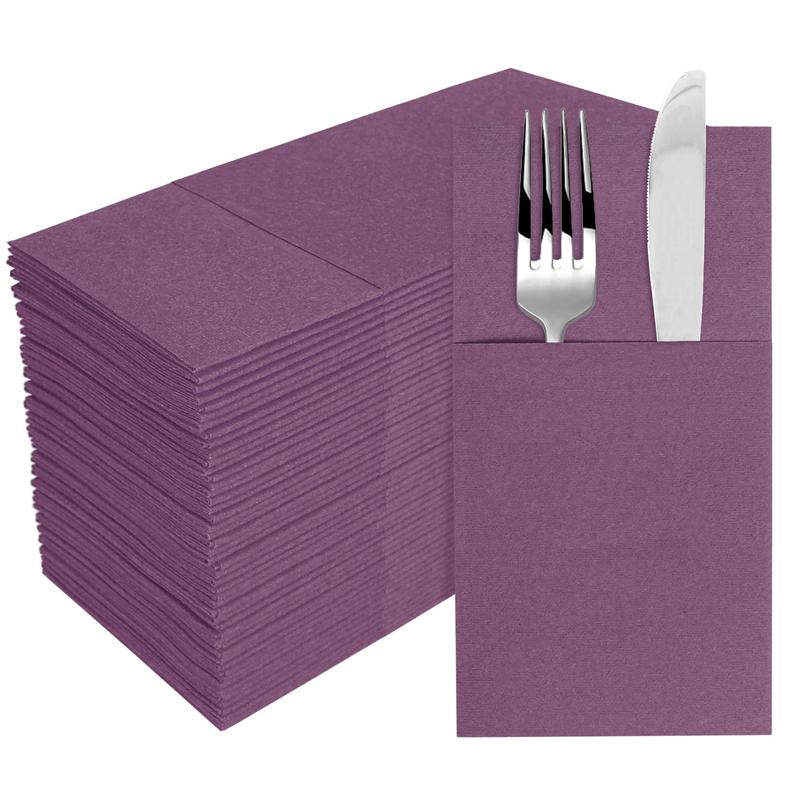 50pcs Disposable Dinner Napkins Flatware Pocket Prefolded For Wedding Party Decoration Folding Knife Fork  Bag Napkin