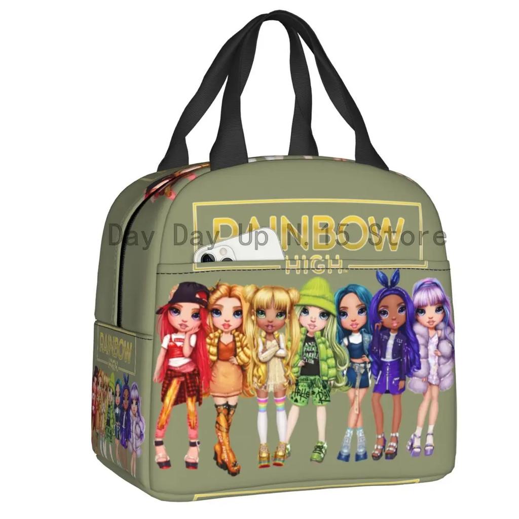 Rainbow High Insulated Lunch Bag for Outdoor Picnic Cartoon Anime Tv Portable Thermal Cooler Lunch Box Women Kids