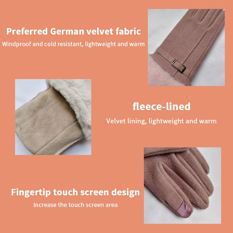Herbst Winter Warme Wildlederhandschuhe Plus Samt Verdickte Plüsch Dekor Stulpenhandschuhe Outdoor Kältefest Touchscreen Reit Ski Handschuhe