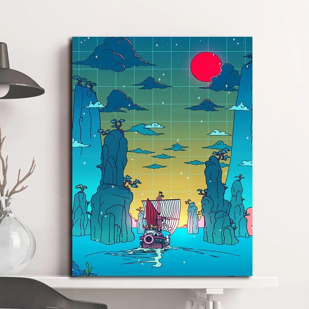 Cartoon-Nachtlandschaft, Dekoration, Wandgemälde, modulares Poster, Leinwandgemälde und Wohnzimmer-Wandkunstdrucke für moderne Heimdekoration, ohne Rahmen