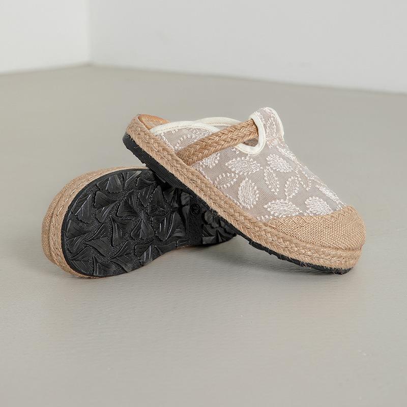 Cloth Shoes Women's Shoes Summer New Linen Woven Retro Embroidered Slippers One Pedal and Half Drag Women's Shoes